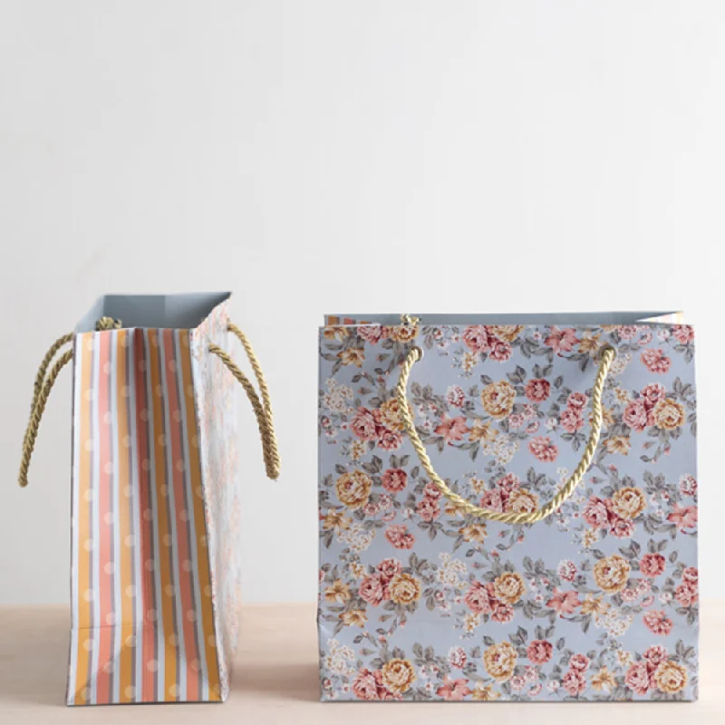 Blue Floral Paper Bag - Set of 5