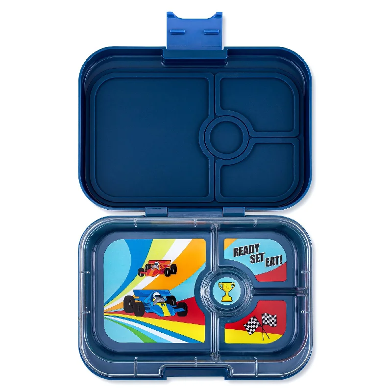 Yumbox Panino - 4 Compartment Lunch Box - Monte Carlo Blue Race Cars