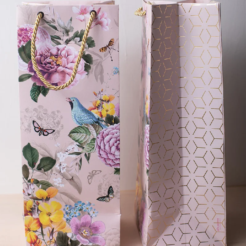 Soft Pink Vintage Floral Alcohol Gift Bag - Set of 5