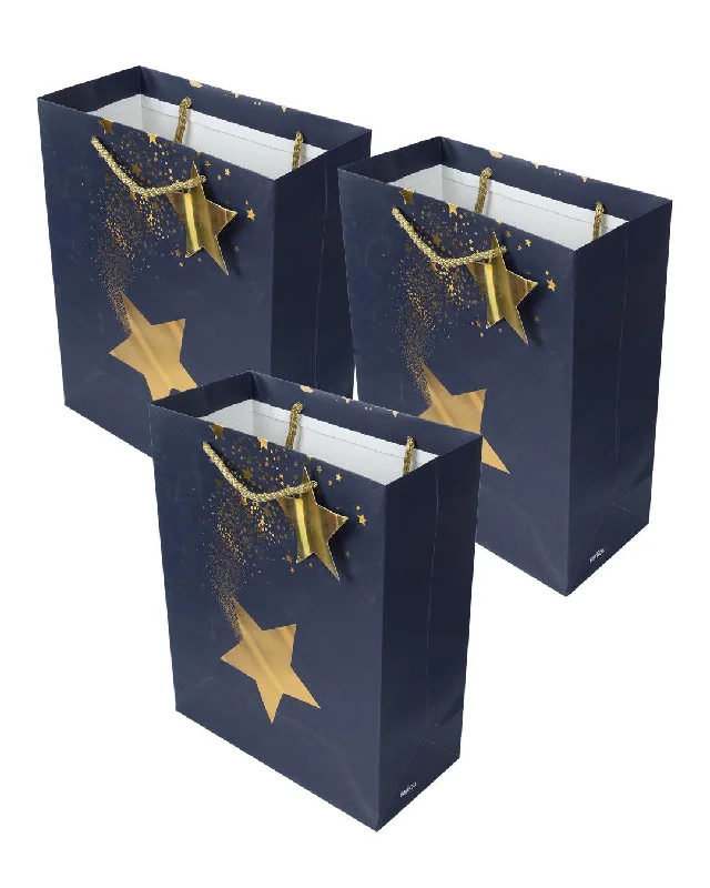 Stardust Gift Bag, Medium, Navy Blue, Paper, Set of 3