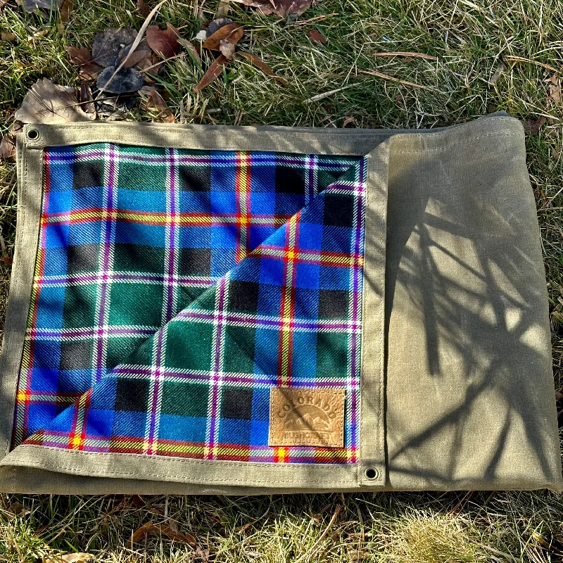 Extra Large Heavyweight Waxed Canvas and Official Colorado Tartan Wool Lined Bushcraft Ground Cloth