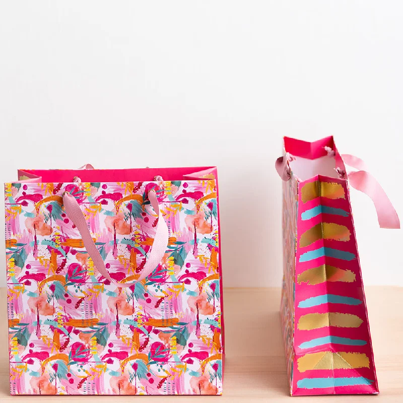 Pink Candy-Lane Abstract Print Gift Bag - Set of 5