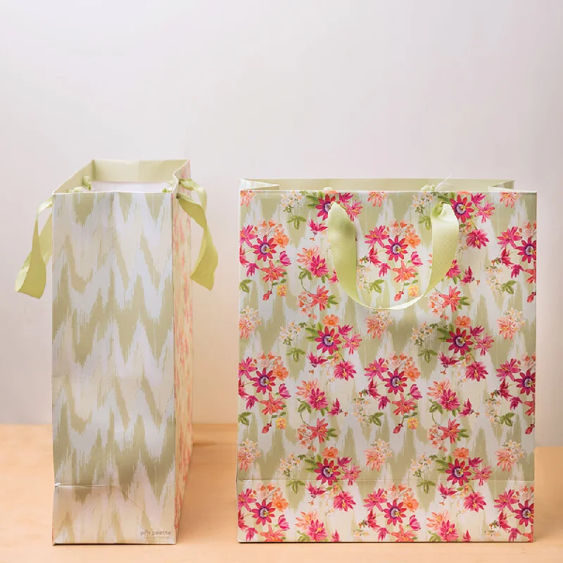 Flower-Fully Yours Green Ikat Gift Bags - Set of 5