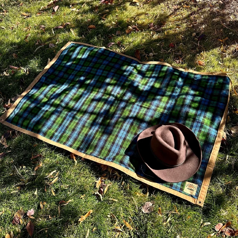 Extra Large Waxed Canvas and Ancient Blackwatch Tartan Wool Lined Bushcraft Ground Cloth