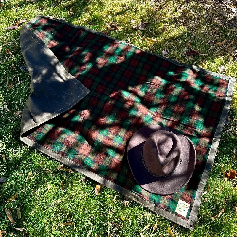 Extra Large Waxed Canvas and Brownwatch Tartan Wool Lined Bushcraft Ground Cloth