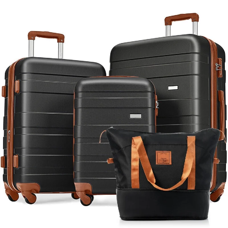 Black Brown 4 Piece Luggage Travel Trolley Lightweight Suitcase Trunks Set with 360°Spinner Wheels