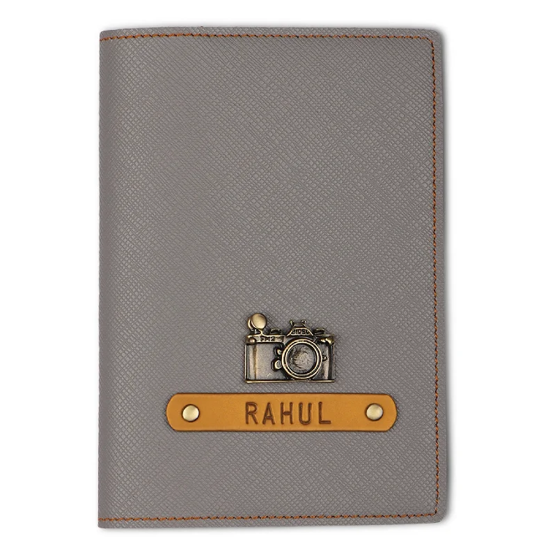 Personalized Ash Grey Textured Passport Cover