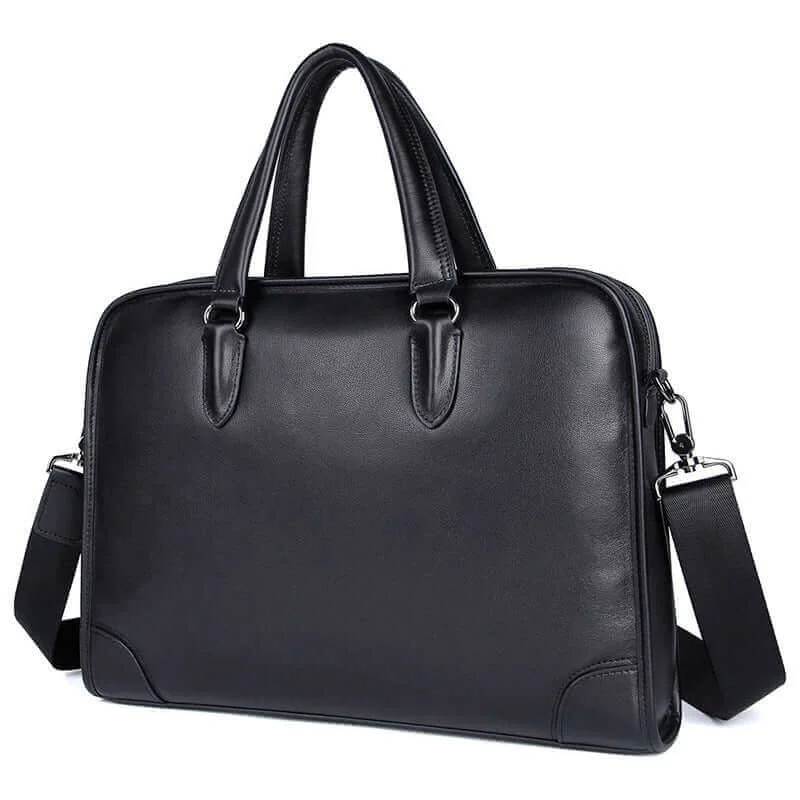 Men's Black Leather Laptop Bag - Sleek & Functional