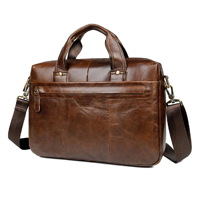 Vintage Brown Leather Laptop Bag for Men - Stylish 14-Inch Briefcase