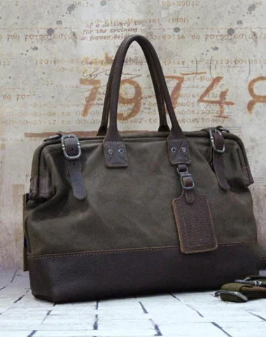 Vintage Leather Canvas Mens Handbag Briefcase Waxed Canvas Briefcase For Men