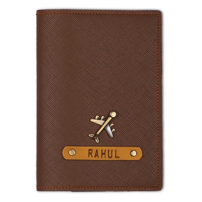 Personalized Dark Brown Textured Passport Cover