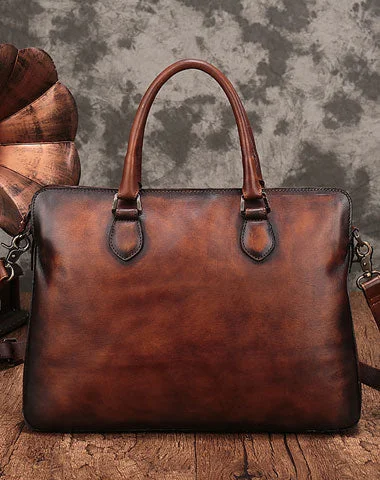 Vintage Leather Mens Brown Briefcase Work Bag Leather Business Bag  for men