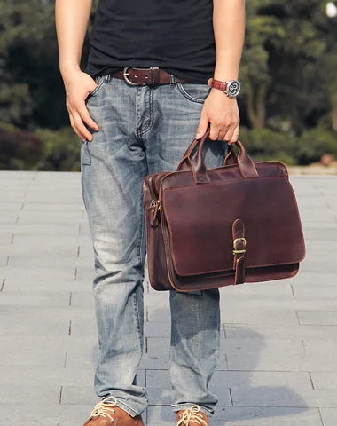 Leather Mens Coffee Briefcase Handbag Work Bag Business Bag for Men