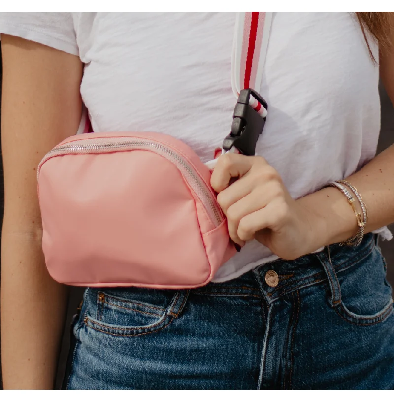 Light Pink Katydid Fanny Pack Belt Bag with Striped Strap