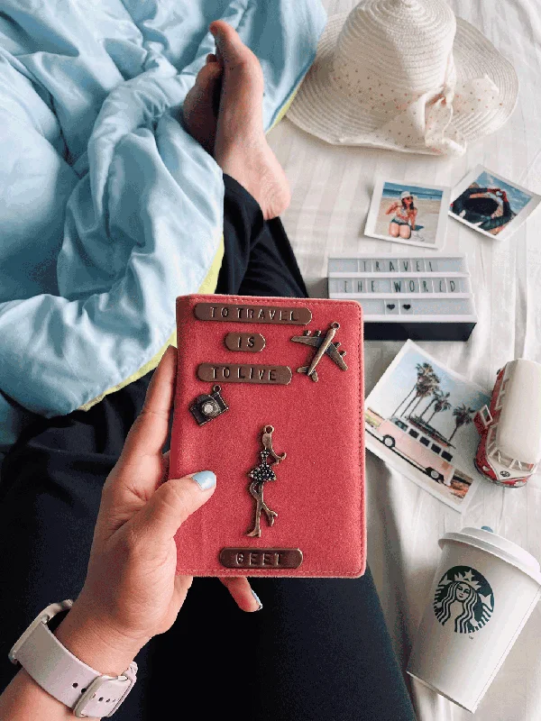 Personalised Coral Pink Velvet Passport Cover