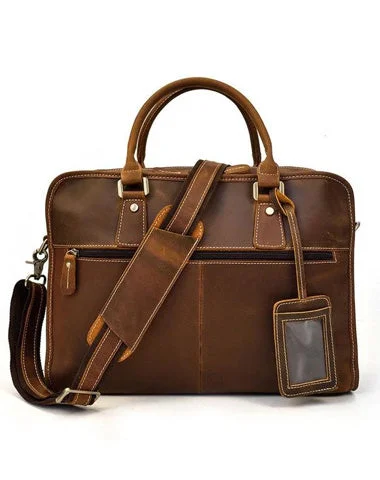 Vintage Leather Mens 14inch Briefcase Handbags Laptop Bag Work Bag For Men