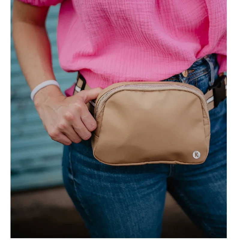 Tan Katydid Fanny Pack Belt Bag with Striped Strap