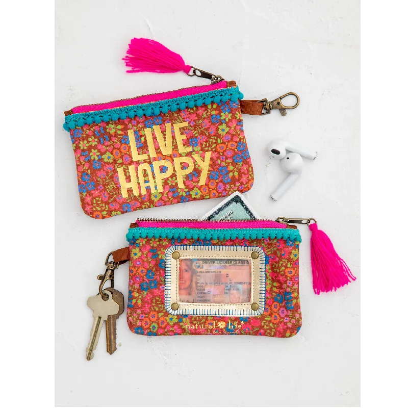 Zippered Coin Purse ID Pouch Wallet Live Happy