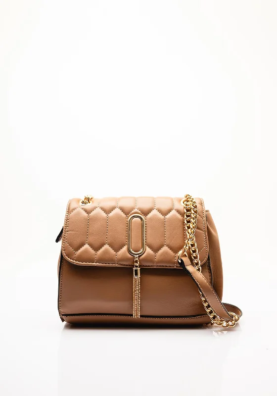 Zen Collection Quilted Tassel Crossbody Bag, Brown