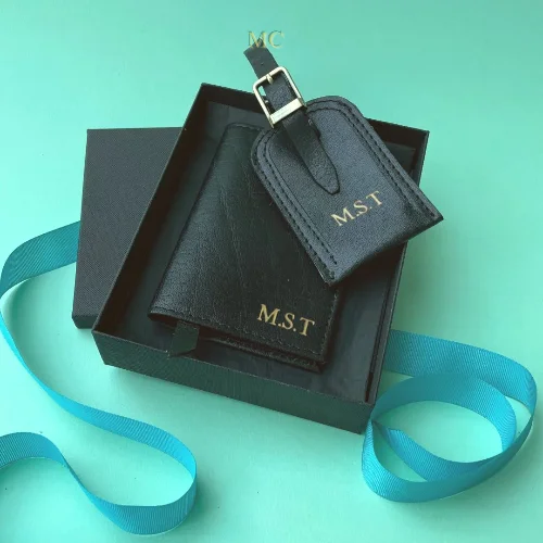 Personalised Leather Travel Gift Set