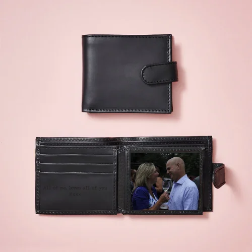 Leather Tri Fold Wallet with Photo Card