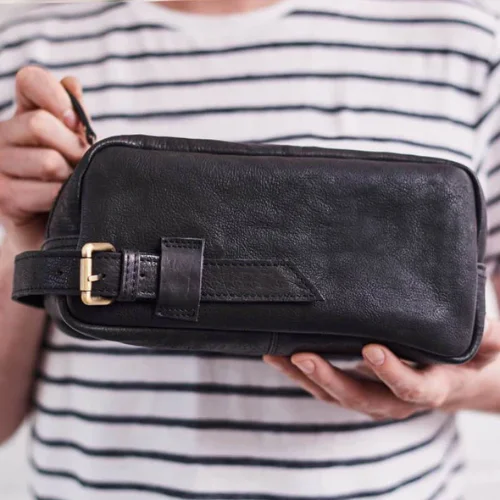 Men's Leather Wash Bag with Buckle