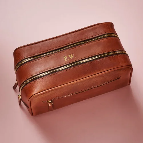 3 Zip Leather Wash Bag