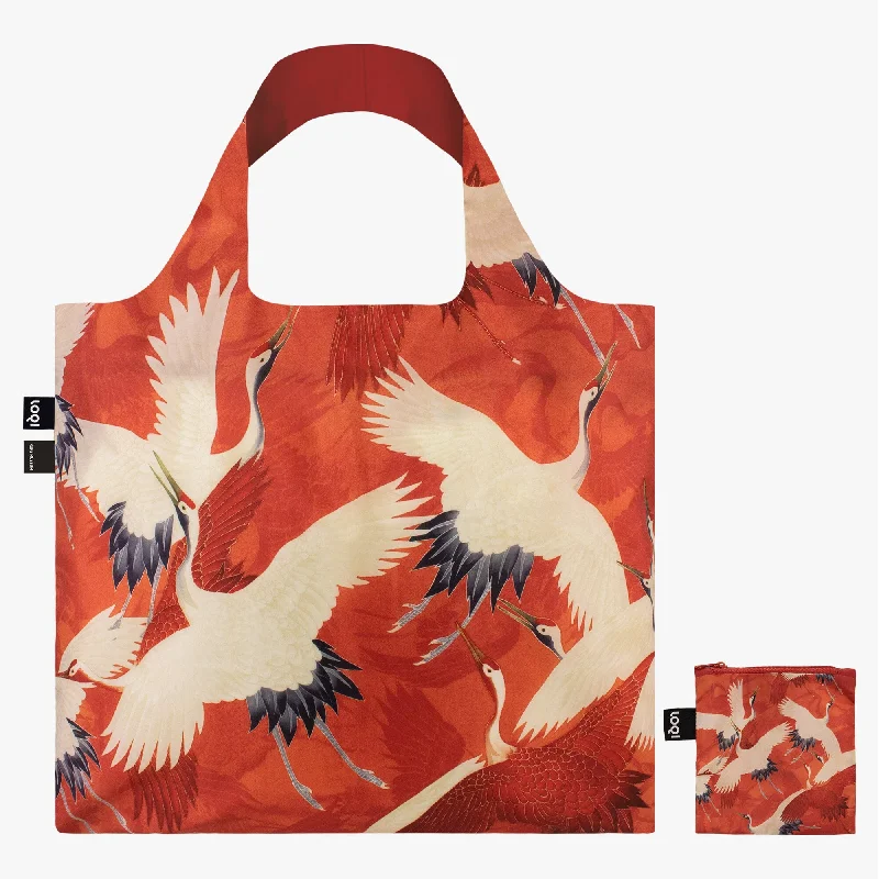 Loqi Tote Bag with Zip Pouch - Woman's Haori with White and Red Cranes