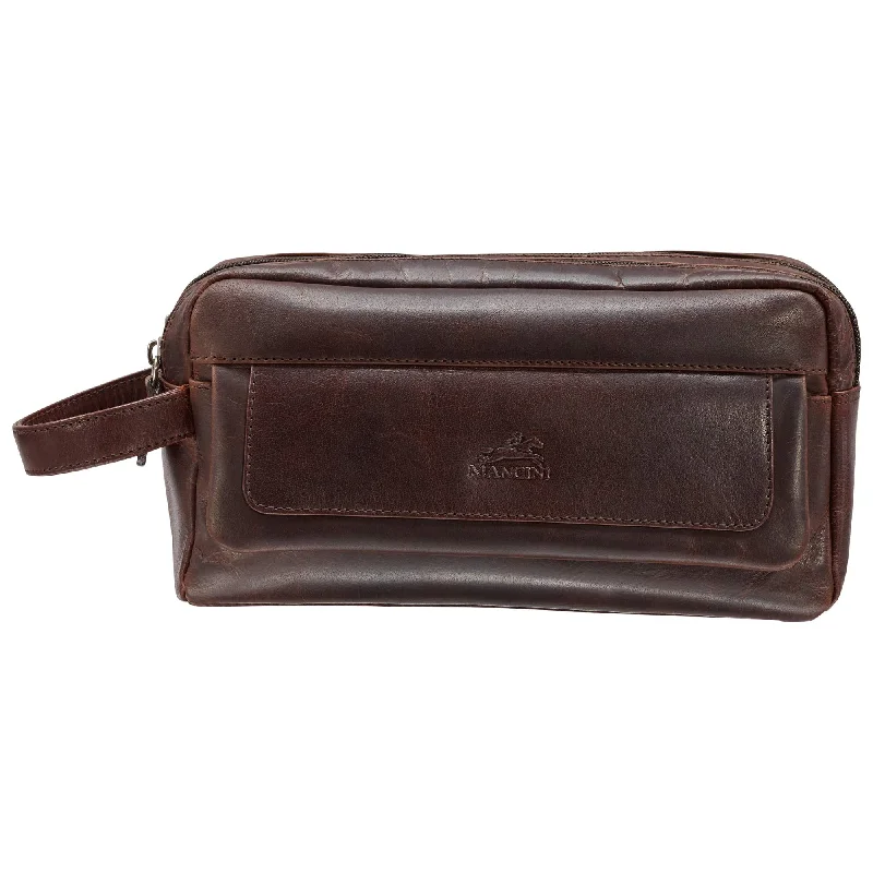 Mancini Leather Buffalo Dual Top Zipper Toiletry Bag