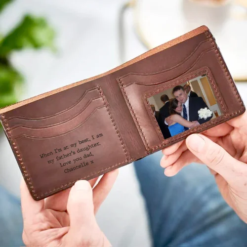 Personalised Leather Card Wallet With Metal Photo Card