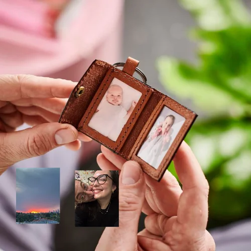 Personalised Leather Key Ring With 2 Photos