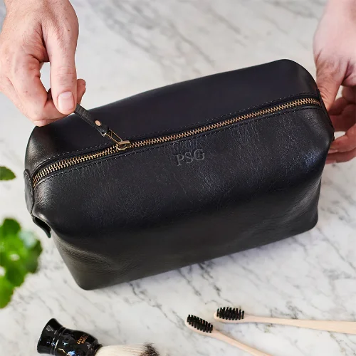 Personalised Leather Wash Bag