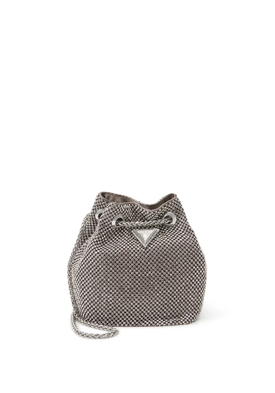 Guess Zalina Rhinestone Encrusted Pouch Bag, Silver